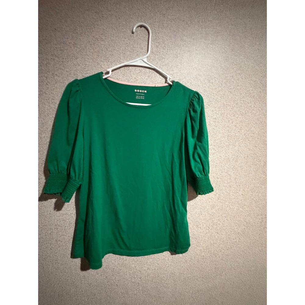 Boden Green Puff Sleeve Smocked Cuff Knit Top T1801 Womens Size 10 UK 14